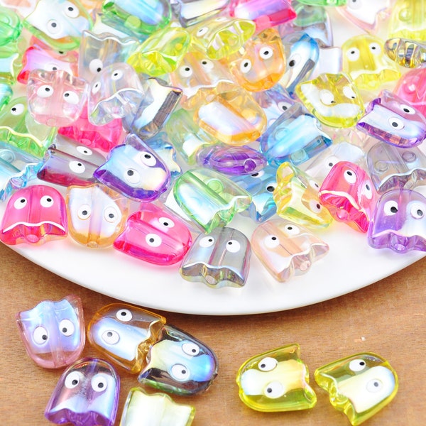 10-100Pcs AB Transparent Color Ghost Shaped Beads,Multicolor Halloween Ghost beads，Acrylic Beads For DIY Charm Jewelry Making