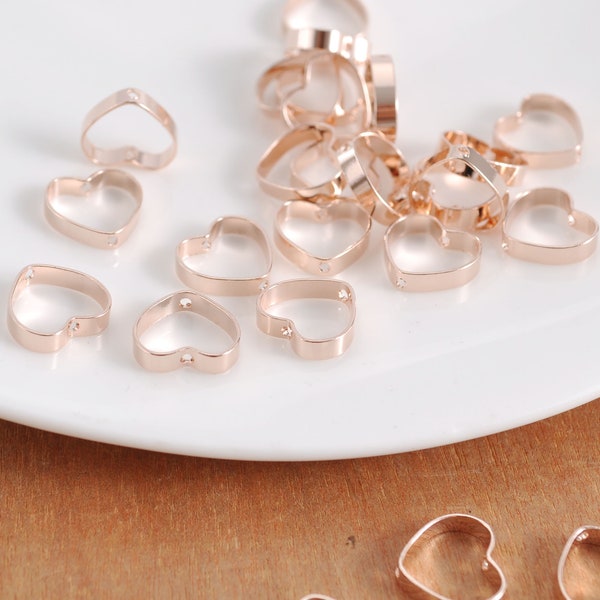 10/20/50Pcs Rose Gold Heart Link, Real Gold Plated Heart Charm,Heart Brass Link Pendants, Heart Link Connectors,Jewelry Making,9.5x10mm