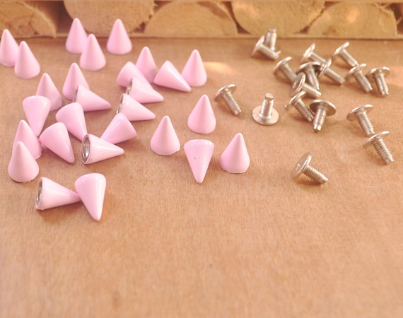 50pcs Pink Cone Spike Studs with Screwback Bullet Rivets buttons- Custom  Punk Shoes Bags Leather crafts Accessories DIY