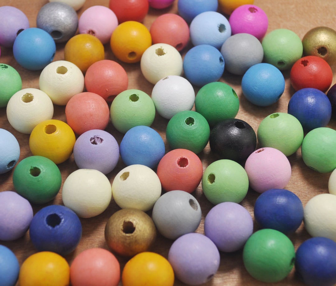50pcs Painted Wood Beads,20mm Round Ball Bead,necklace Wooden Bead