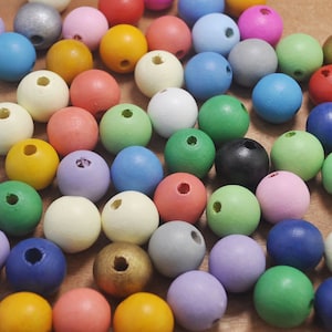 50 Stück bemalte Holzperlen, 20 mm runde Kugelperlen, Halsketten-Holzperlen, bunte Perlen, Spacer Beads, DIY, Schmuckzubehör