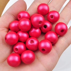 50Pcs/100Pcs 16mm Deep Red Pearlized Wood Beads, Round Wooden Beads,For Earrings, Bracelets,Necklace Beads, DIY Wood Craft,Jewelry Beads