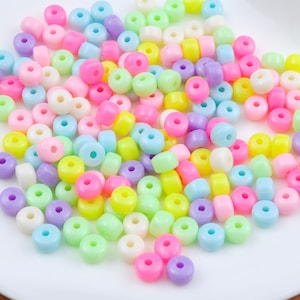 200 Mixed Color Acrylic Beads,Bright Pastel Neon Barrel shape Acrylic or Resin Bead,Round beads for jewelry making -- 5x7mm