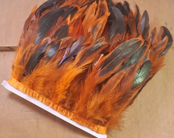 Garniture de plume d’orange - Garnitures de frange de plume de coq, feather Fringe Craft Trim Sewing Costume Millinery Collar Bijoux,10-15CM