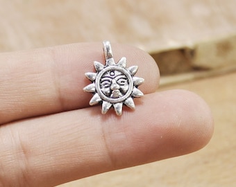 wholesale 50pcs Anitque Silver Sun Charm Pendants,two sided  15x19mm