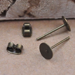 100 Pairs 6mm Antique Bronze Earring Post With Stopper Nut,earring blank,earring findings