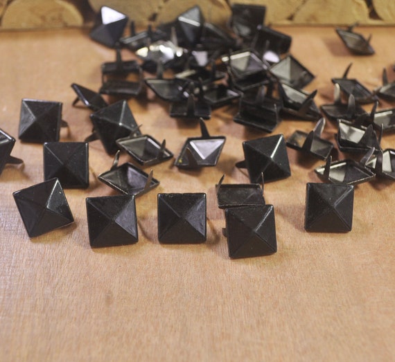 Metal Studs,50/100 Black Square Metal Pyramid Studs for Clothing Shoes Bags  Purses Leathercraft Decoration,DIY 9x9mm