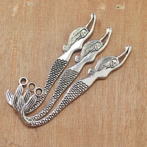 8 peças pingente de sereia, pingentes de prata antigos, metal filigrana de sereia -- 23 mm x 80 mm