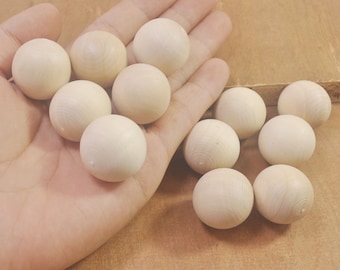50 piezas de bolas de madera natural de 25 mm, bolas grandes de madera, cuentas redondas de madera maciza sin acabado, sin agujero.
