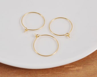 Aros para pendientes chapados en oro de 18k, paquetes de 10/30/50/100 unidades, pendientes circulares de 20 mm, aros redondos para pendientes, ganchos para pendientes, para la elaboración de joyas