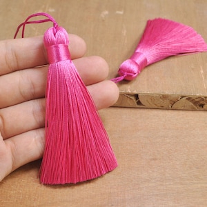 2 unids borla de seda de rosa rosa, 82 mm grandes borlas, borla de seda hecha a mano, borla de collar, borlas de joyería, borla de hilo, borlas Boho