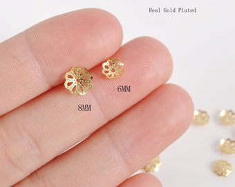 6mm/8mm Real Gold Plated Bead Cap-50-500pcs 18K Gold Filigree Bead Caps Ribbed,18K Gold Flower Bead Caps For Jewelry Making Supplies