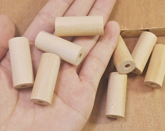 20 cuentas tubulares de madera - Cuentas de madera sin tratar - Cuentas redondas de madera - Cuentas de 34 mm de largo - Artesanías en madera