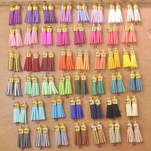 30 Faux Suede Leather Tassels,Assorted Color Tassels With Gold Cap,1.5&quot; Mini tassels,for Keychains,Bracelet Tassel,You Choose the Color