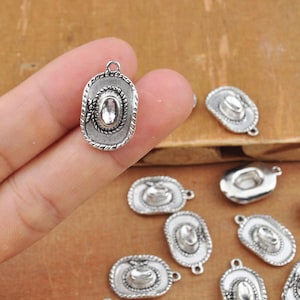 20Pcs Cowboy Hat Charm, 3D Hat Pendant, Antique Silver tone,Hat Necklace Supplies,jewellery making-- 22x13mm