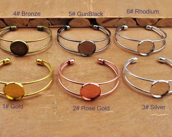 6 Colors Adjustable 1/5/10pcs Brass Bracelet,18mm Round Setting Bracelet Supply, Blank Bracelet Cuff, Bezel Bracelet Bangle