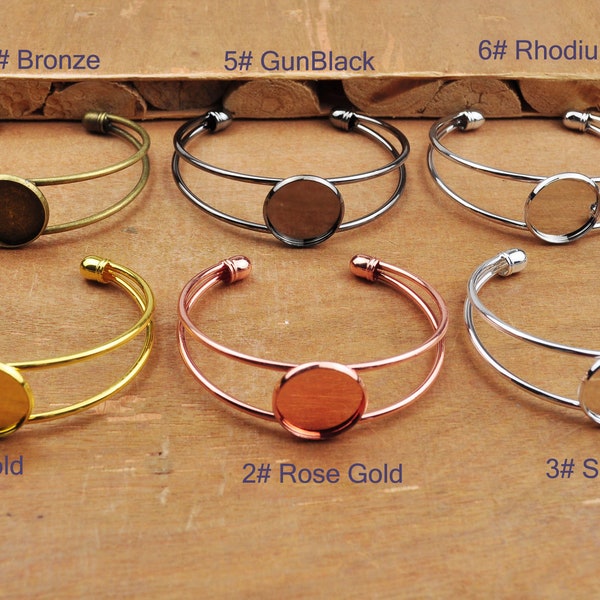 6 Colors Adjustable 1/5/10pcs Brass Bracelet,18mm Round Setting Bracelet Supply, Blank Bracelet Cuff, Bezel Bracelet Bangle