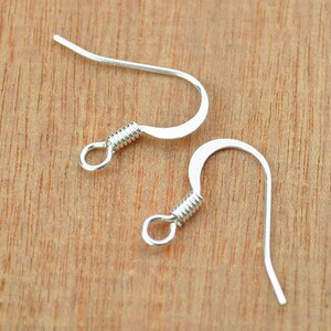 Silver plated Earwire,Silver Ear Hooks-- 100 pcs (50 pairs) Flat French Fishhook with Coil Ear Wires,Silver Ear hooks,Earwire Wholesales