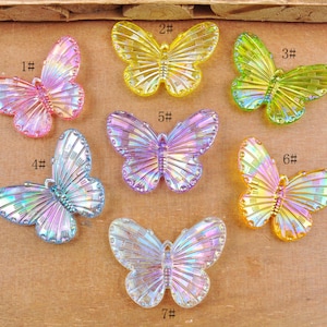 10-50Pcs Butterfly Charms,40mm Big AB Iridescent Butterfly, Acrylic Butterfly Pendants,Plastic Butterfly Jewelry Findings Making