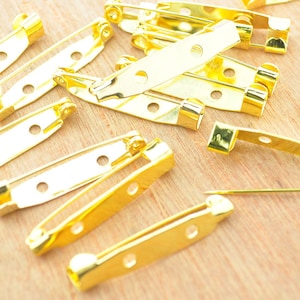 Blank Safe pin 50 Pieces Gold metal bar pin back brooch,Safety Pin Findings(nickel free),5mmx30mm