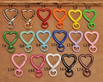 5-10pcs 17 Colors Heart Shape Lobster Clasp Key Ring for Keychain