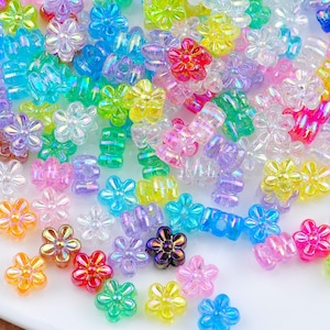 100-500Pcs AB Color Small Flower Beads,Mixed acrylic beads,spaceing beads,Jewelry Making Bracelet Necklace DIY Accessories,7mm