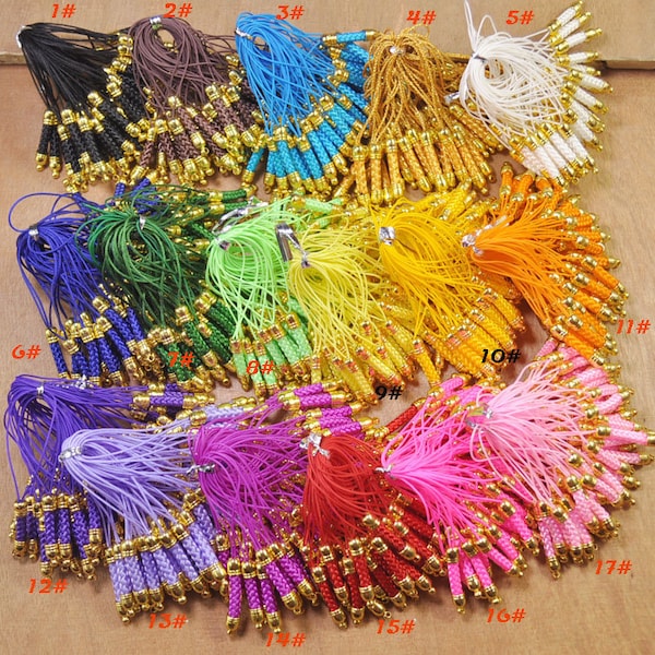 50pcs/100pcs Mixed Color Cell Phone Lanyard Strap Cords，Mobile Lariat Strap Cords With Gold Metal Connectors-- 5x72mm