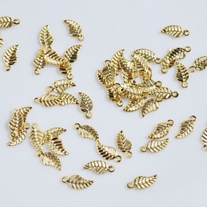 50 -1000Pcs 14K Gold Plated Mini Leaf Pendant,Brass Leaf Charms for Earring Necklace Bracelet Jewelry Making Supply,4x9mm