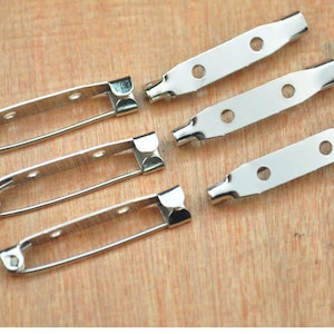 50pcs Silver Tone Spilla Pin Back, 31x5mm Silver metal bar pin back spilla, Safety Pin.