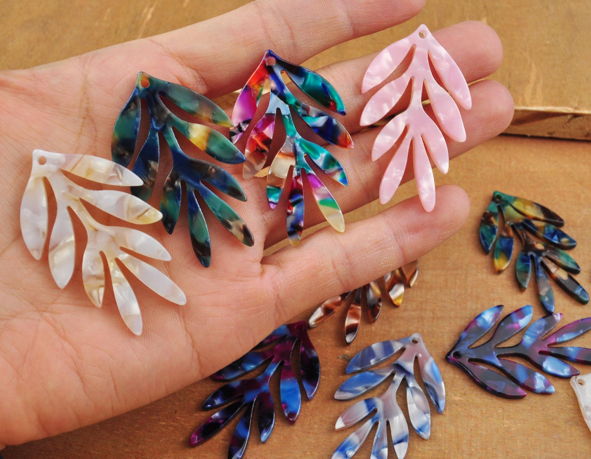 2-100Pcs Acetate Leaf Charm,Leaf Beads,Colorful Leaf Shaped Earrings Pendant,Tortoise Shell Leaf Jewelry,Earring Supplies,48x30mm