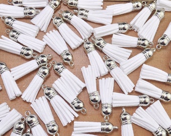 38mm(1.5") Faux Leather Tassels,50pcs white mini tassel craft,silver cap suede tassels charm pendant,fringe tassels,jewelry tassels--F2EL02