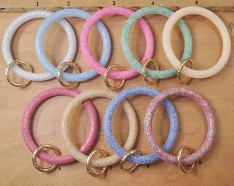 Glitter Silicone Bangle Bracelet Keychain,9 Colors，Lanyard Bracelet,Keyring Loop,Key Chain Wristlet,Key Ring Wrist Strap,Key Holder Jewelry