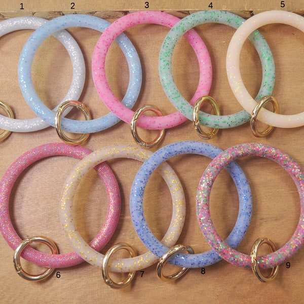 Glitter Silicone Bangle Bracelet Keychain,9 Colors，Lanyard Bracelet,Keyring Loop,Key Chain Wristlet,Key Ring Wrist Strap,Key Holder Jewelry