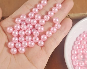 100 - 500Pcs Pink plastic beads，ABS Imitation Pearl Beads ,8MM Round Plastic Acrylic Spacer Bead for DIY Jewelry Making Findings,4#