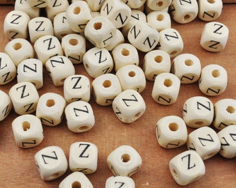 100Pcs/200Pcs Wood Letter Z Beads,Wooden Beads,Natural Alphabet/ Letter Cube Wood Beads,Word beads 10x10mm(3/8"x3/8")