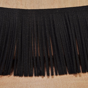 78 mm brede zwarte suède leren franjes, voor kostuumfranjes, 3,3 ft, omzoomde rand nepsuède, leren franjes, Indiase franjes, hanger met kwastje