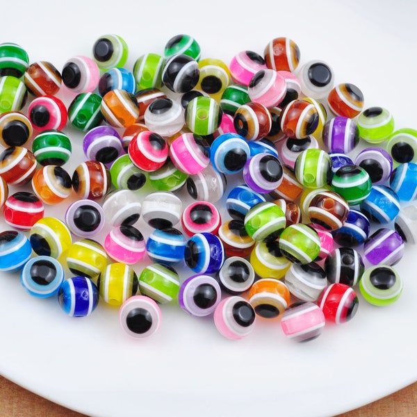 100Pcs Small Round Evil Eye Beads,Resin Multi-colored Evil Eye Eyeball 8mm Beads for DIY Earrings/Bracelet/Necklace Boho Jewelry Findings