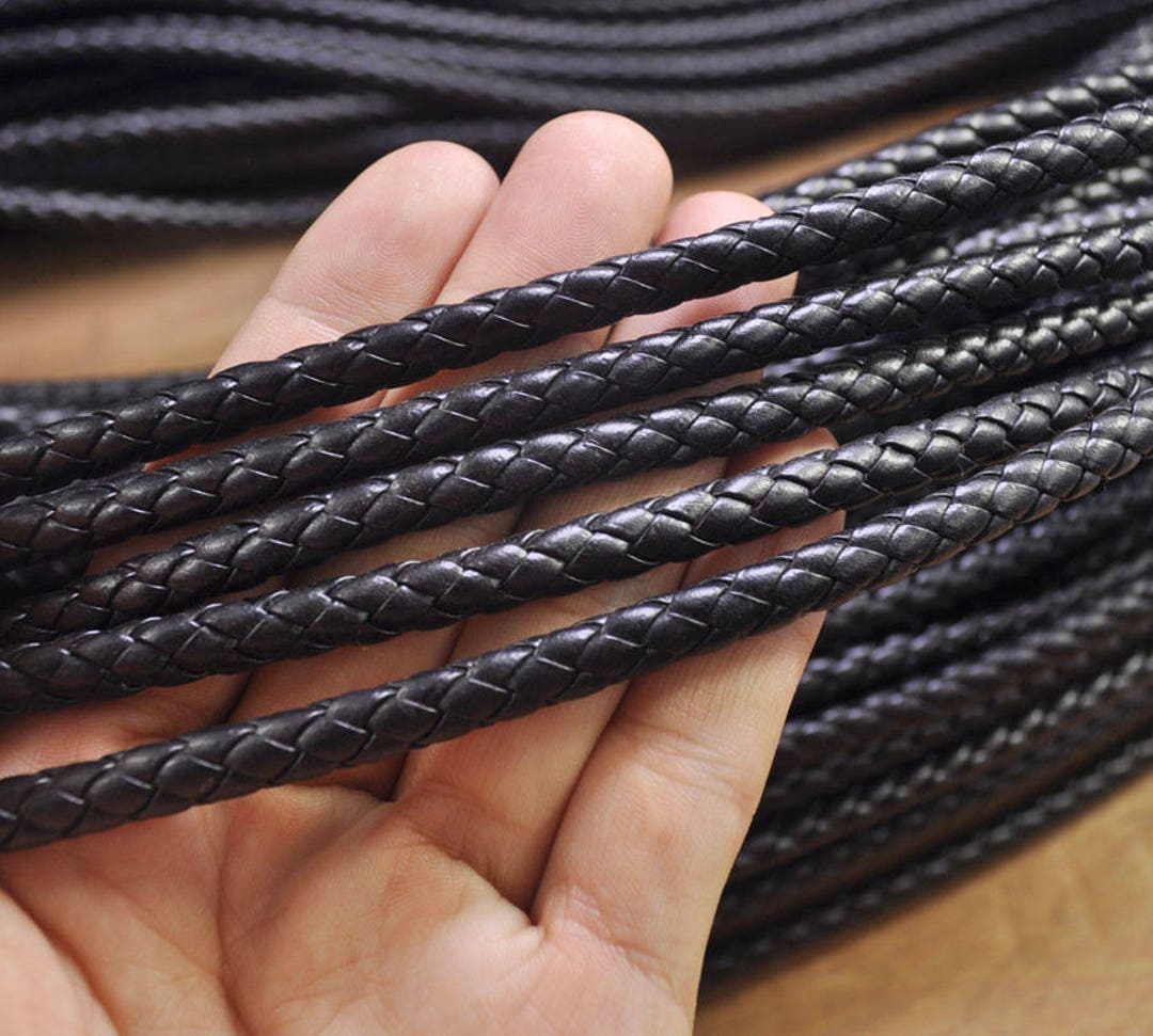 Cordón de cuero trenzado de 6 mm, cordón de cuero trenzado negro de 1  metro, cordón de cuero sintético, cordón de pulsera de collar de bricolaje  -  España
