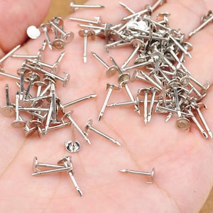 20Pcs/50Pcs Silver Plated Pin 4mm Pad,Tie Tack, Pad Lapel Pin，12mm Pin