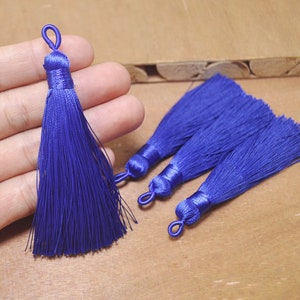 5Pcs Royal Blue Silky Tassels with Loop,Boho,Handmade tassels,Necklace Bracelet Tassels,Silk Tassels for Jewelry Making Supply-75mm