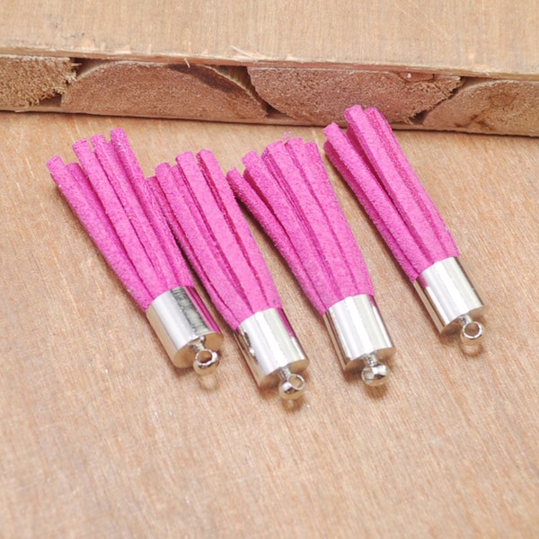 25pcs 35mm Mini Leather Tassels,Fuchsia fringe tassels,jewelry tassels,tassel earring,tassel necklace,silver capped tassel charm pendant