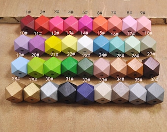 Perlas de madera 36 colores, cuentas de madera natural geométricas 30pcs, cuentas poligonales pintadas a mano de 20 mm, cuentas de madera hexagonales, suministro de cuentas de madera de joyería.