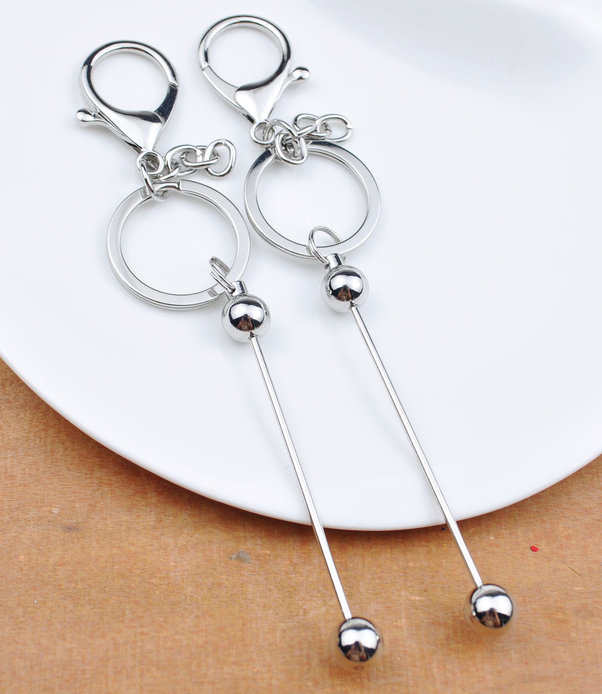 1/5/10/20/30/50/100Pcs Beadable Bar Blank Keychains,Silver Colors,Beadable Metal Keyrings,Keychain DIY Supplies,