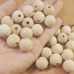 30Pcs Natural Wood Beehive Beads,Wooden Beehive Beads, Unfinished Natural Wood Beads, Wooden Beads - 17x16mm