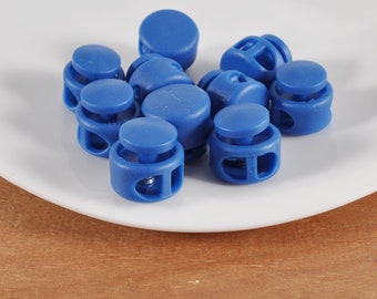 10 Plastic Toggle Cord Locks, Blue spring button toggles, Double Hole Toggle Cord Lock,elastic cord locks, Face Mask toggle lock,Cording