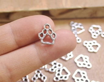 Conjunto de 50 pingentes de prata antiga com pegadas de animais, pingente de pegada de urso - 11 x 13 mm