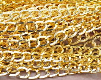 Wholesale Gold Chain,Double side metal chain,Necklace Chain,Textured metal Oval Chain,Pressed Grain Twisted Cable Chain--10mm x 8mm.