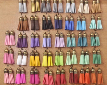 50 Faux Suede Leather Tassels,Assorted Color Tassels With Bronze Cap,1.5" Mini tassels,Suede tassels,Tassel for Keychains,Bracelet Tassel.