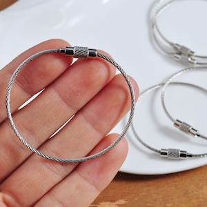 Silver Bulk Cable Keychain,1-100Pcs Silver Stainless Steel Rope Wire Rings, Tag Holder, Luggage Tag Rings,6&quot; Long Bag Ring