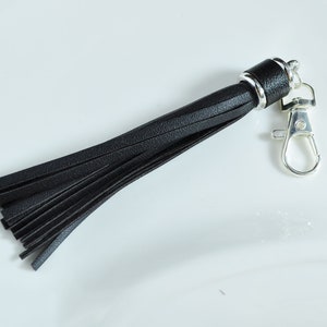 5.9&quot; Large Tassels KeyChain,Black PU Leather Tassels keychain,Tassel Pendants,Silver Cap Handmade Leather Thread Tassel,Keychain tassel